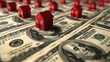 © Multiverse - A red house is perched atop a stack of dollar bills, symbolizing wealth and property ownership