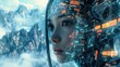 © anis rohayati - Future cyberpunk technology hybrid cyborg woman with an mountain background wallpaper AI generated image