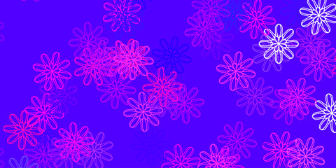 Wall Mural - Light Pink, Blue vector doodle pattern with flowers.