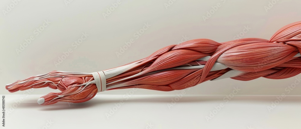 3D realistic illustration of the arm muscular system on a white ...
