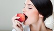 Generated image of a woman biting a peach 