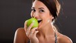 Generated image of a woman biting an apple