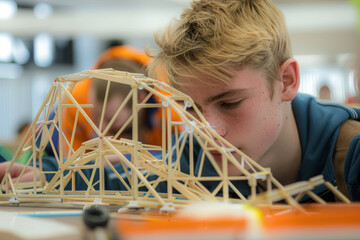 Poster - junior engineers designing and building bridges and structures out of everyday materials, learning a