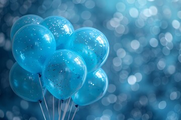 Poster - Sparkling glitter inside clear blue balloons on a bokeh background