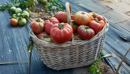 Wall Mural - basket harvest fresh tomato