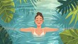 Woman swimming in thermal water on summer resort concept drawing painting art wallpaper background