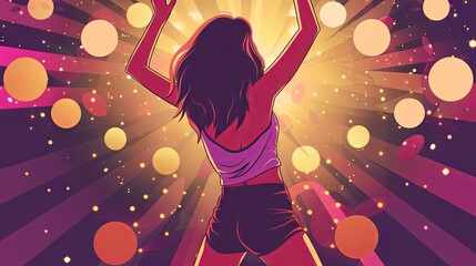 Retro disco party girl concept drawing painting art wallpaper background