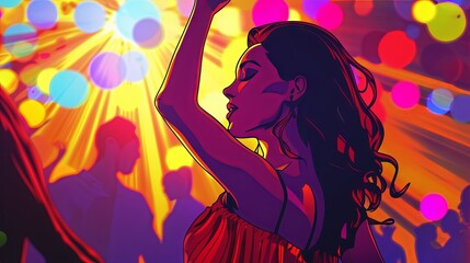 Wall Mural - Retro disco party girl concept drawing painting art wallpaper background