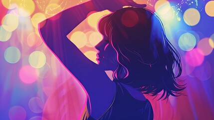 Retro disco party girl concept drawing painting art wallpaper background