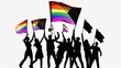 LGBTQIA+ Activists Raising Pride Flags And Banners In Support Of Equality