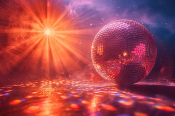 Poster - Sparkling disco ball with radiant flares and vivid reflections creating a dynamic party energy and vibe