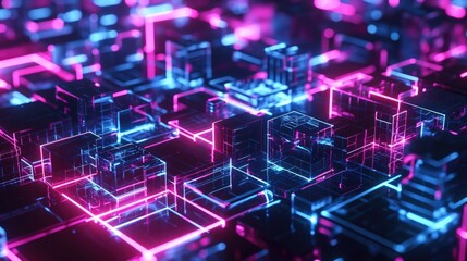 Poster - Abstract cubic neon background.