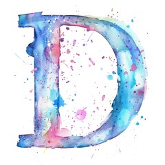 A watercolor painting of the letter D executed in soft hues of blue and green, blending gently into each other on a pristine white background, creating a tranquil and artistic representation
