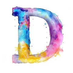 Wall Mural - A watercolor painting of the letter D executed in soft hues of blue and green, blending gently into each other on a pristine white background, creating a tranquil and artistic representation