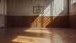 © Belho Med - old basketball hoop in a vintage gym with sunlight casting shadows