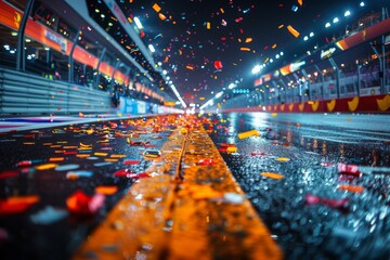 Poster - This image evokes excitement of a festive atmosphere on an urban road with confetti-like light reflections
