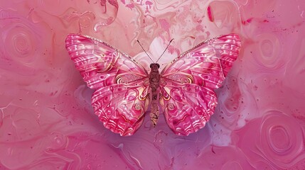 Wall Mural - enchanting pink butterfly with intricate patterns on solid background ai generated illustration