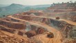 Work of heavy equipment in an open pit for gold ore mining, soft focus