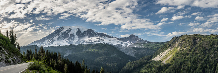 Poster - Panorama Of Mount Rainier Along Stevens Canyon Road