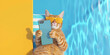 © Nedrofly - A cat wearing sunglasses holds a phone next to a pool on a sunny day