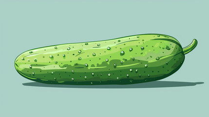 Wall Mural - Vibrant and fresh illustration of a green cucumber with water droplets, perfect for food-related graphics and marketing.