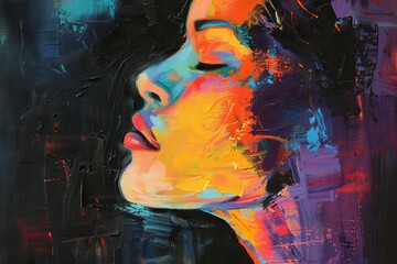 Wall Mural - colorful abstract portrait of woman in profile expressive acrylic painting