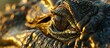 Close-up of a crocodile's eyes and golden shiny textured skin. generative AI image