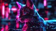 Futuristic neon cyber cat on black background, digital art, cyberpunk style. generative AI image