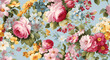 A vintage floral pattern with an array of colorful blooms and foliage