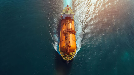 Wall Mural - Aerial top view LNG Tanker ship (Liquefied Natural Gas) with contrail in the ocean sea ship carrying container and running for export from container international port to custom ocean concept