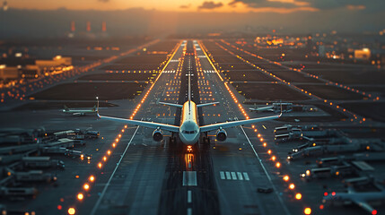 Wall Mural - Aerial view of airport, Airplane taxiing to runway before take off