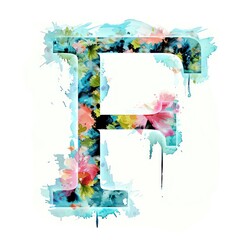 F letter watercolor painting on a white background