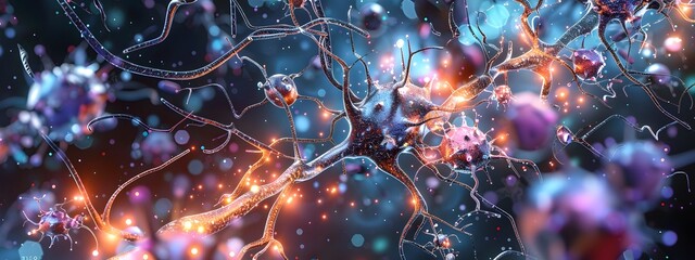 Poster - 3D Rendered Diagram Illustrating Insulin s Effects on Neurotransmitter Synthesis and Release in the
