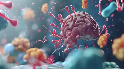 Poster - a 3d rendered infographic of the role of insulin in modulating neuroplasticity and cognitive