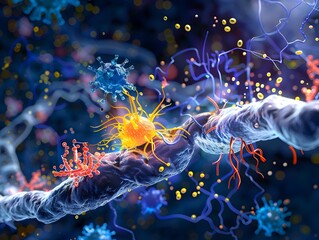 Poster - Conceptual 3D Rendering of a Diagram Illustrating Insulin s Effects on Neurotransmitter Receptor