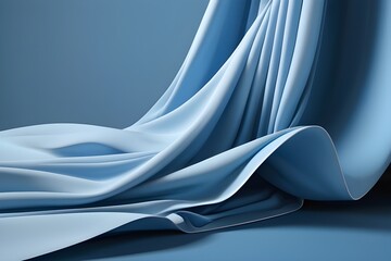 3d render, abstract blue background with folded textile layers levitating, fashion wallpaper with waving drapery, Generative AI