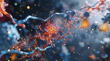 Poster - 3D Rendered Molecular Model Depicting Insulin Amyloid Beta Peptide Interaction in Alzheimer s