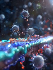 Poster - Microscopic Viral Structures Illustrated in Digital Medical Science Concept