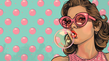 Wall Mural - pop art, girl with eyesglass