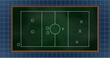 Imafe of a school blackboard showing soccer strategy with circles and crosses