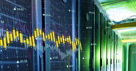 Poster - Image of statistical data processing against computer server room