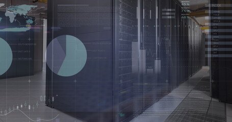 Poster - Image of statistical data processing against computer server room