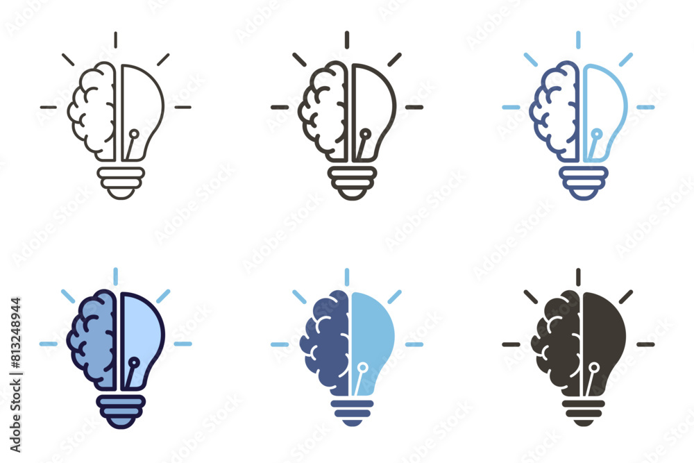 Light bulb with half brain half bulb icon. Ideas, creativity, knowledge, solutions and education vector graphic elements