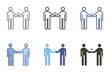 Two people greeting each other with a fist bump or handshake icon. Vector graphic elements