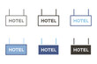 Hotel sign icon. Vector graphic element symbol with word on sign for touristic destination, resort, vacations