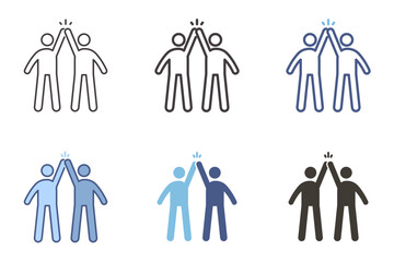 Wall Mural - Two people greeting each other by giving high five icon. Vector graphic elements for teamwork, celebration, success, friendship