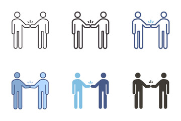 Wall Mural - Two people greeting each other with a fist bump or handshake icon. Vector graphic elements