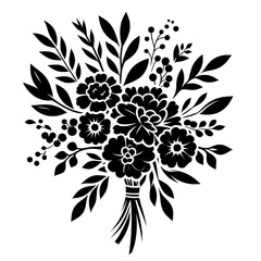 Wall Mural - A simple black decorative bouquet isolated on a transparent background - Floral design element