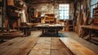 © LAYHONG - Carpenter's workshop with lots of tools and furniture. Selective focus.