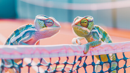 Poster - Two chameleons and  tennis, minimal concept